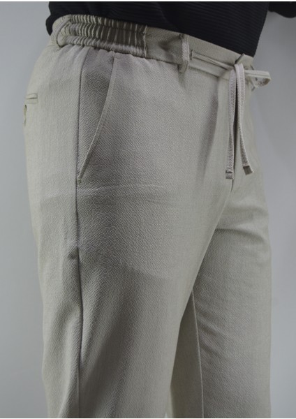 Erkek Gofre Licralı Jogger Pantolon Bej fırsatları