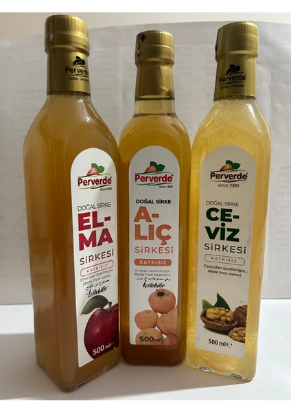 Yöreselmutfağınız Perverde Doğal Katkısız 3 Lü Sirke Seti (Alıç-Elma-Ceviz) 500ML