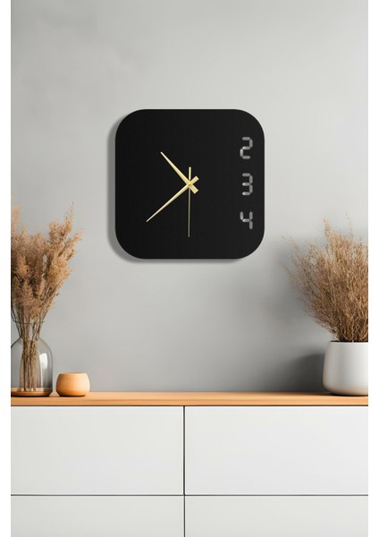 Less Metal Duvar Saati, Minimalist Duvar Saati, Siyah Dekoratif Duvar Saati, Sessiz Saat 34 x 34 cm , Retro Duvar Saati, Dijital Görünümlü Duvar Saati, Vintage Duvar Saati, Ofis Saati, Salon Saati