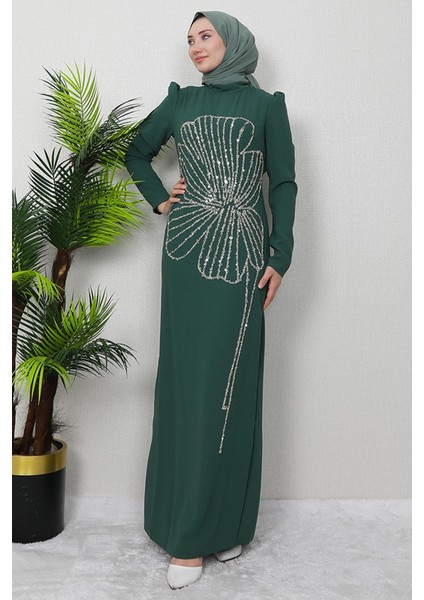 Pia Yonca Çiçek Elbise Koyu Mint