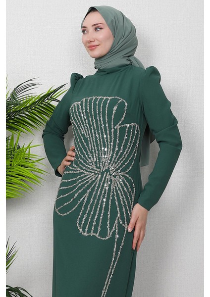 Pia Yonca Çiçek Elbise Koyu Mint indirimleri