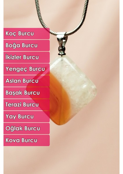 Akik Doğal Taşı Zincirli El Yapımı Kolye Uç: 3 cm Zincir: 20 cm Kutulu