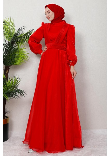 V Pileli Tesettür Abiye Fuşya fiyatları