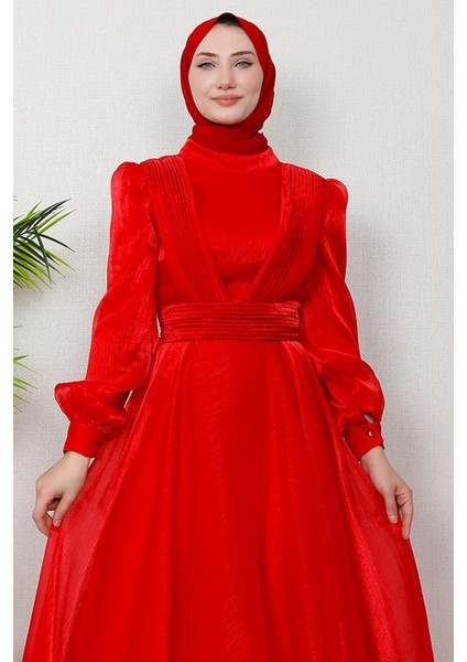 V Pileli Tesettür Abiye Fuşya indirimleri