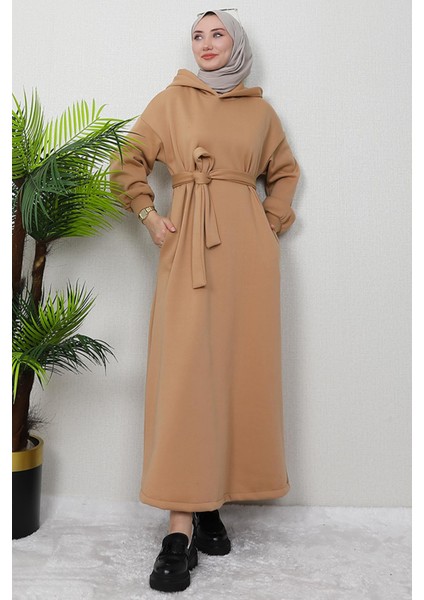 Şardonlu Cepli Elbise Sütlükahve