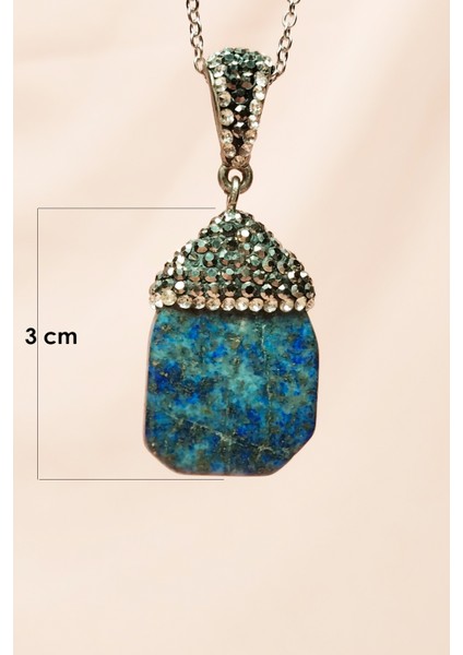 Lapis Doğal Taşı Zincirli El Yapımı Kolye Uç: 3 cm Zincir: 20 cm Kutulu