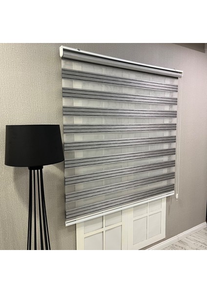 Zebra Stor Perde Dar Plise Güneşlik Antrasit Gri Çizgili modelleri