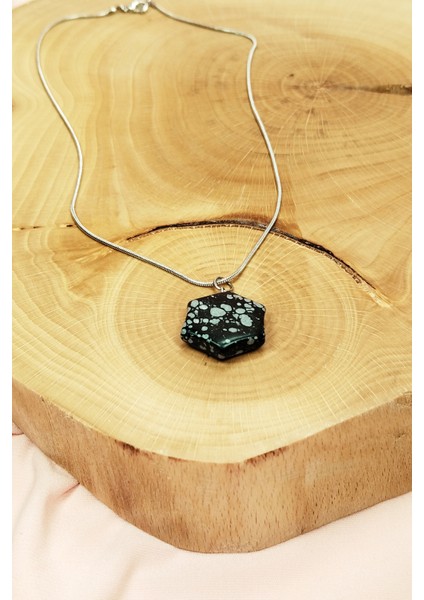 Obsidyen Doğal Taşı Zincirli El Yapımı Kolye Uç: 2 cm Zincir: 20 cm Kutulu