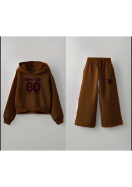 Yeni Sezon Kız Çocuk Somon Kahve Renk Slogan Yazı New York Baskılı Trend Eşofman Takımı fiyatları