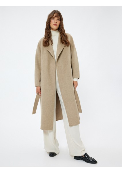 Uzun Kaşe Kaban Yün Karışımlı Kemerli Cepli fiyatları