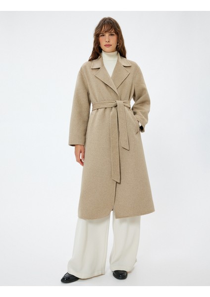 Uzun Kaşe Kaban Yün Karışımlı Kemerli Cepli modelleri