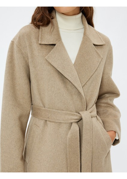 Uzun Kaşe Kaban Yün Karışımlı Kemerli Cepli indirimleri
