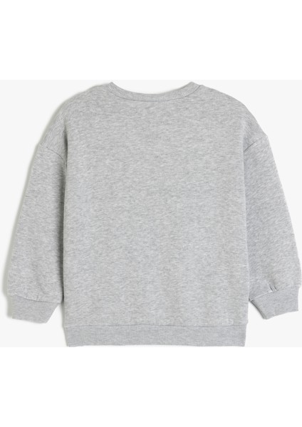 Baskılı Pamuklu Uzun Kollu Bisiklet Yaka Sweatshirt