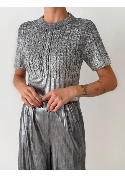Butik Serdivan Örgülü Varak Crop Kısa Kol Kadın Triko Kazak Trend fırsatları