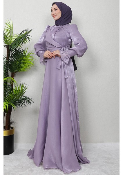 Fiyonk Detay Ipek Abiye Lila modelleri