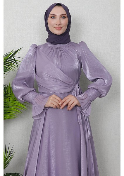 Fiyonk Detay Ipek Abiye Lila indirimleri