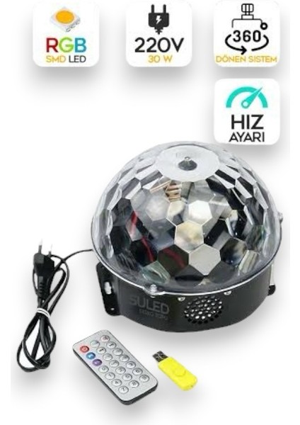 Sese Duyarlı Disko Topu Sd Kart ve USB Girişli LED Disko Işıklı Speaker Hoparlör (Kumandalı)