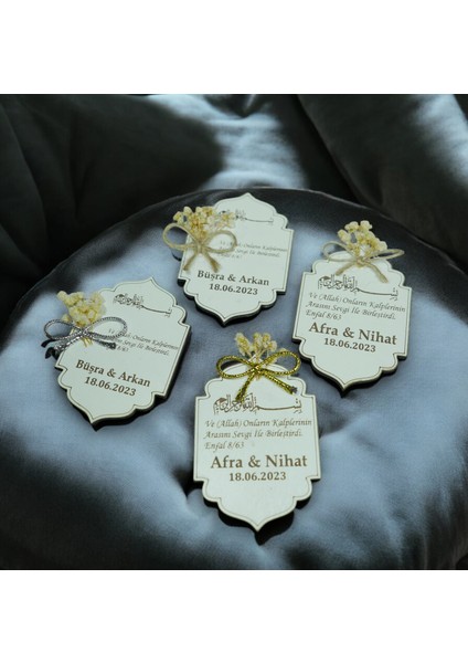 25 Adet Ahşap Magnet Islami Şekil Söz, Nişan, Kına, Nikah, Bebek Doğum Mevlüt Enfal Suresi Detaylı