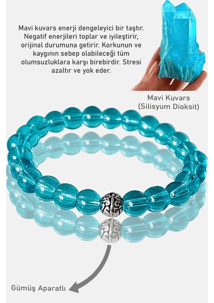 Sertifikalı AAA+ Mavi Kuvars Taşı Bileklik - Gümüş Aparatlı