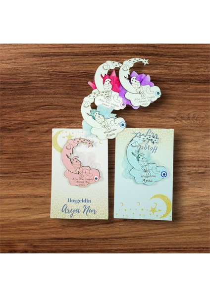 20 Adet Ahşap Hilal Magnet Doğum Günü Bebek Doğum Mevlit- Sunum Kartı ile (Hilalmagnet2) modelleri