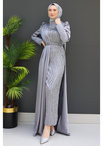 Yonca Pelerin Abiye Gri modelleri