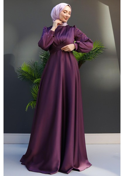 Çapraz Kuşaklı Abiye Koyu Lila fiyatları