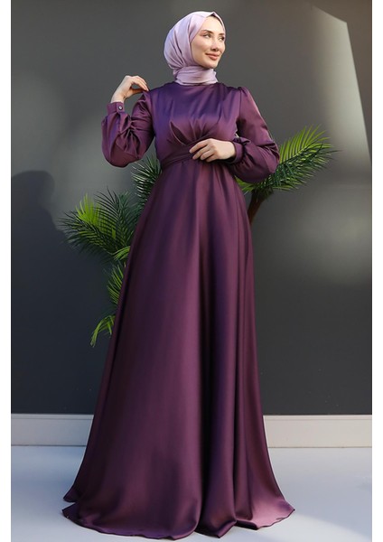 Çapraz Kuşaklı Abiye Koyu Lila modelleri