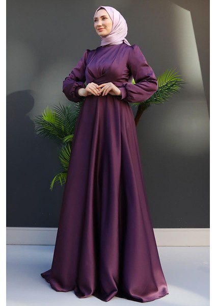 Çapraz Kuşaklı Abiye Koyu Lila