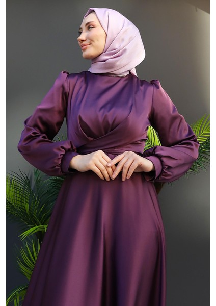 Çapraz Kuşaklı Abiye Koyu Lila indirimleri