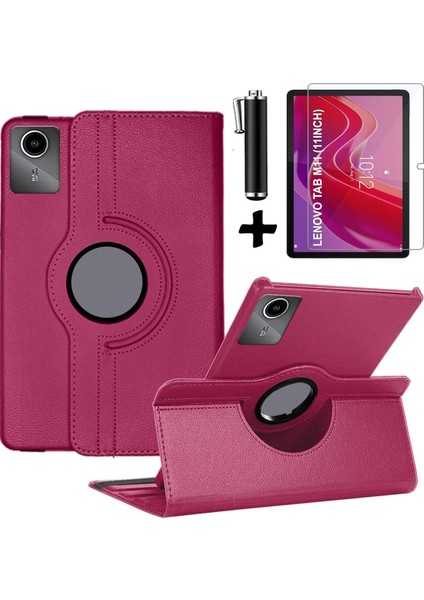 Lenovo Tab M11 TB330-FU 11" Inç Uyumlu Tablet Kılıf 360 Derece Dönebilen Kapaklı Standlı Tablet Kılıfı + Ekran Koruyucu Nano Cam 2in1 Set -Wuxga