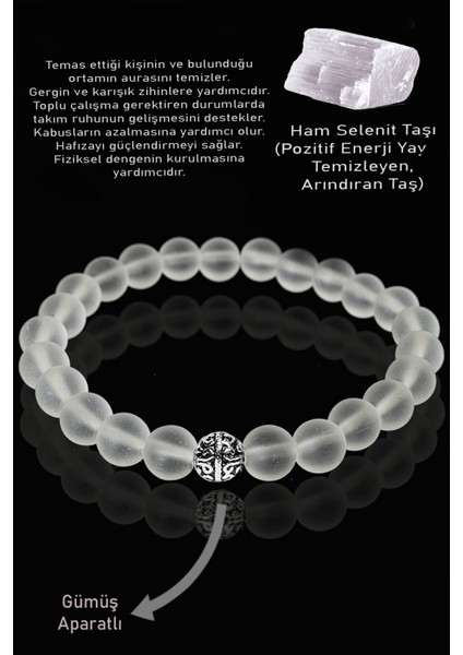 Sertifikalı AAA+ Ham İşlenmemiş Selenit Taşı Bileklik - Gümüş Aparatlı