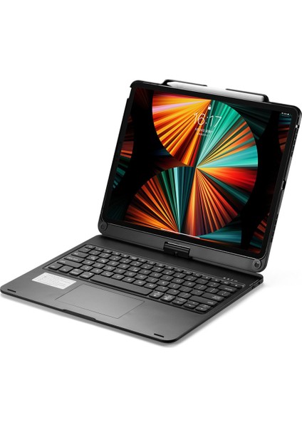 Apple iPad Pro M4 11 Inç 2024 Kılıf Rgb Işıklı Döner Başlıklı Mausepad Özellikli Klavyeli Kılıf