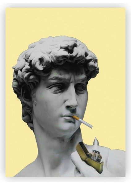 Sigaralı David Davut Heykeli Pop Art Ahşap Poster 20X29 cm