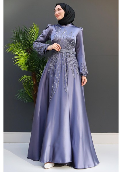 Alina Tesettür Abiye Koyu Gri