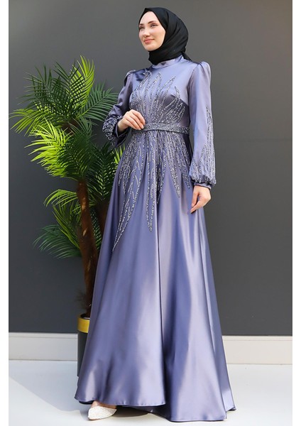 Alina Tesettür Abiye Koyu Gri modelleri