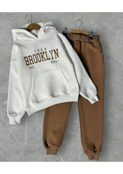 Özel Tasarım Kapüşonlu Brooklyn You Are Baskılı Kışlık Erkek Çocuk Eşofman Takımı