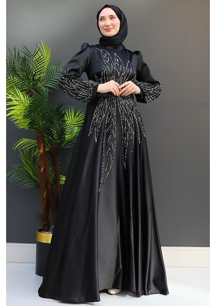 Alina Tesettür Abiye Koyu Gri