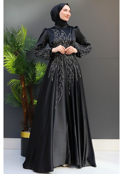Alina Tesettür Abiye Koyu Gri modelleri