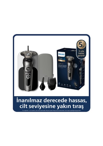 SIfır Traş-Burun Vucüt Erkek Bakım Seti- Premium Kablosuz, 7 yıl motor ve pil ömrü SP9872/22 9000 Serisi Islak Kuru Tıraş Makinesi+One Blade Hafif Pratik Traş