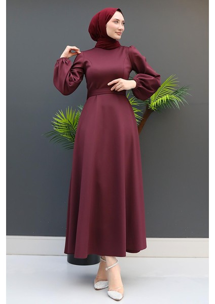 Ronay Tesettür Elbise Koyu Mürdüm