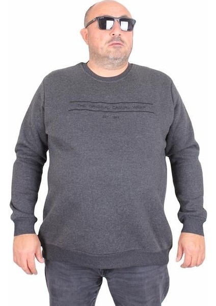 Erkek Büyük Beden Sıfır Yaka 3ip Sweat Original 24203 Antrasit Melanj
