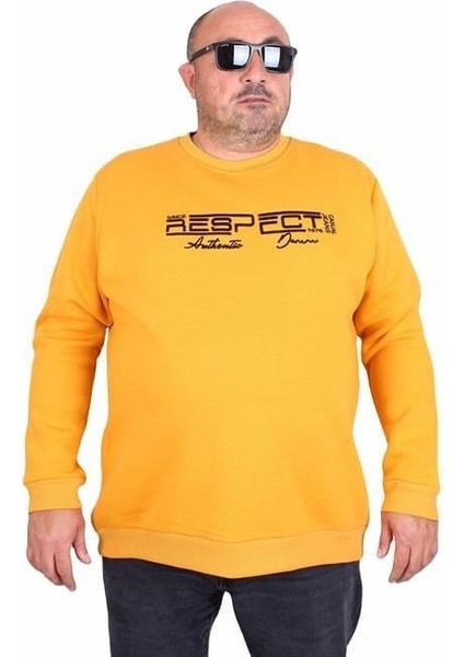 Erkek Büyük Beden Sıfır Yaka 3ip Sweat Respect 24205 Hardal