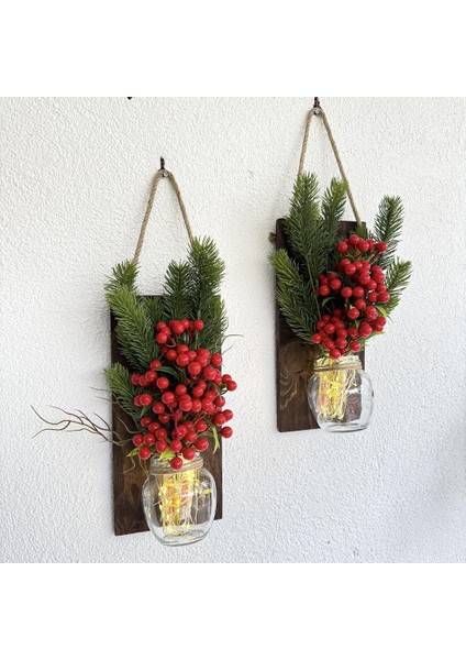 LED Işıklı, Kokina ve Çam Kozalak Çiçekli Duvar Dekoru Ceviz Ikili Set fiyatları