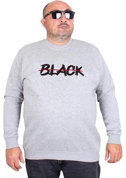 Erkek Büyük Beden Sıfır Yaka 3ip Sweat Black 24202 Grı Melanj