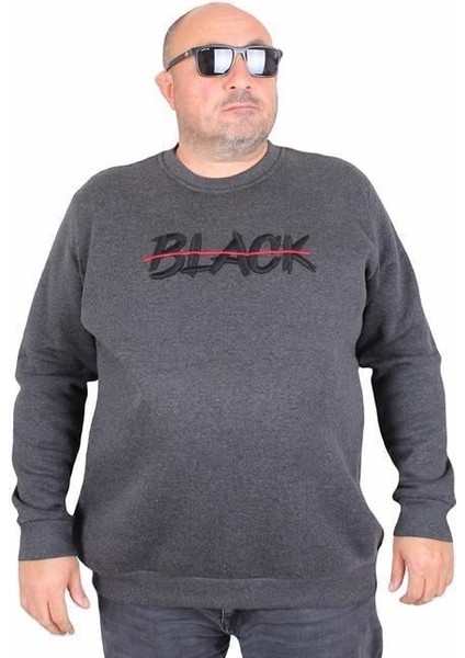 Erkek Büyük Beden Sıfır Yaka 3ip Sweat Black 24202 Antrasit Melanj