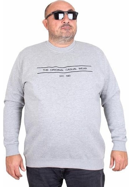 Erkek Büyük Beden Sıfır Yaka 3ip Sweat Original 24203 Grı Melanj