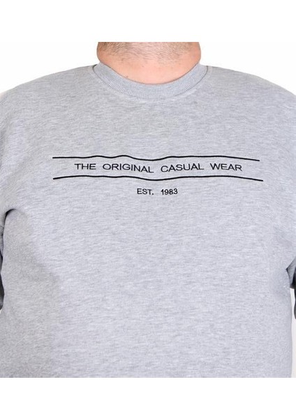 Erkek Büyük Beden Sıfır Yaka 3ip Sweat Original 24203 Grı Melanj modelleri