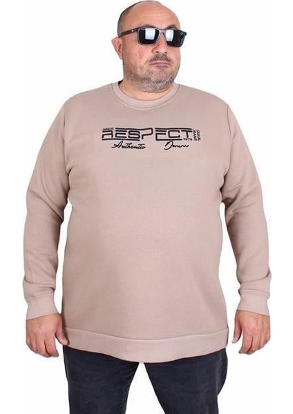 Erkek Büyük Beden Sıfır Yaka 3ip Sweat Respect 24205 Camel