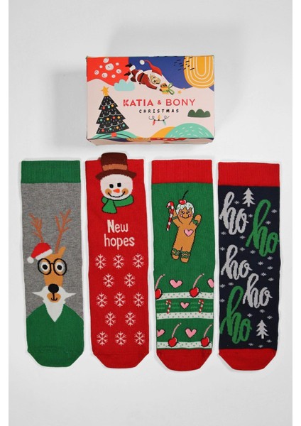 Tekno Trust 4'lü Paket Christmas Box Art Soket Çorap Desenli