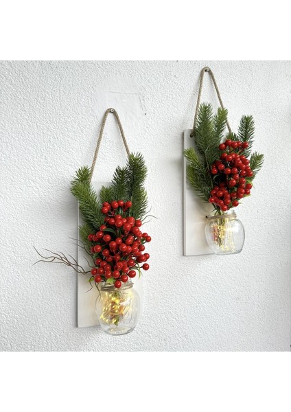 LED Işıklı, Kokina ve Çam Kozalak Çiçekli Duvar Dekoru Beyaz Ikili Set fiyatları